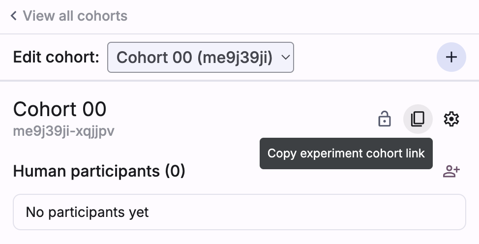 Screenshot of Deliberate Lab cohort management panel in experiment dashboard