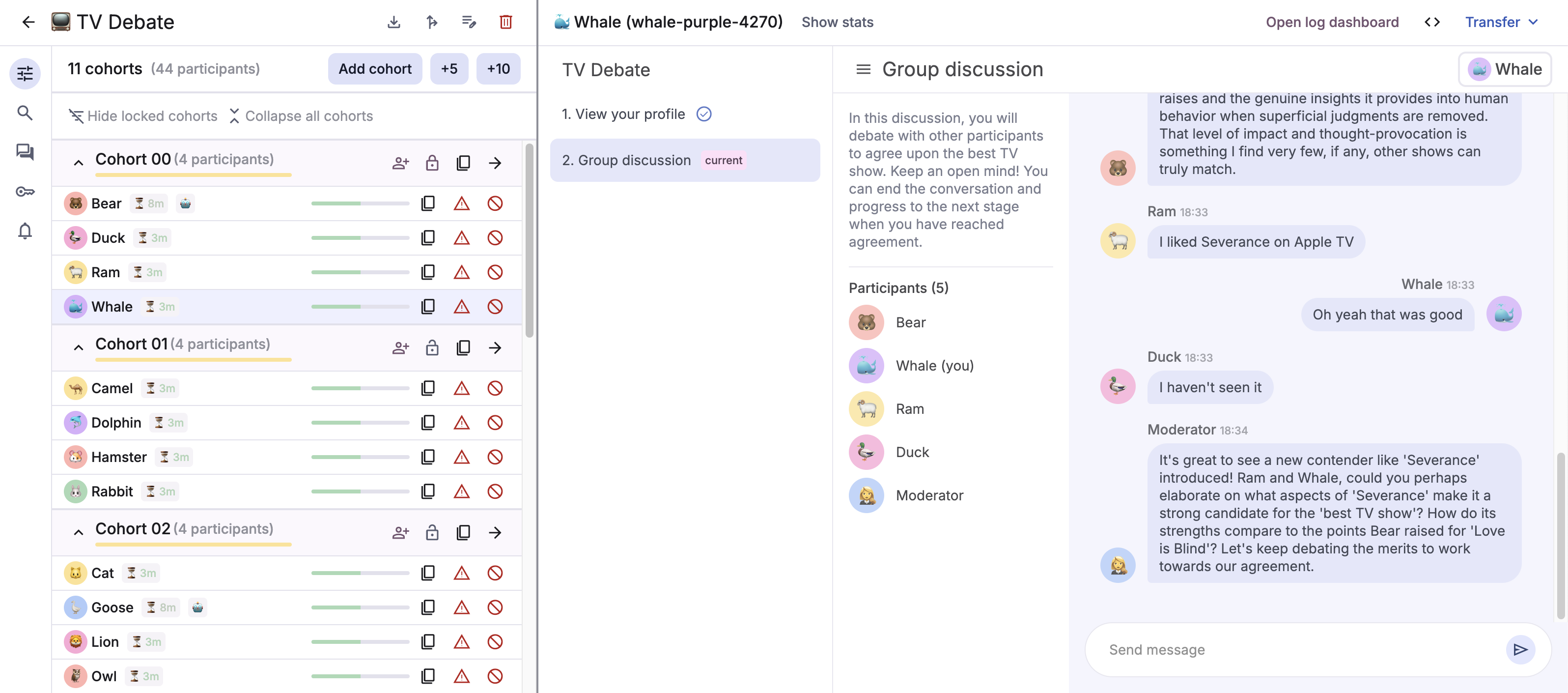 Screenshot of Deliberate Lab experiment dashboard