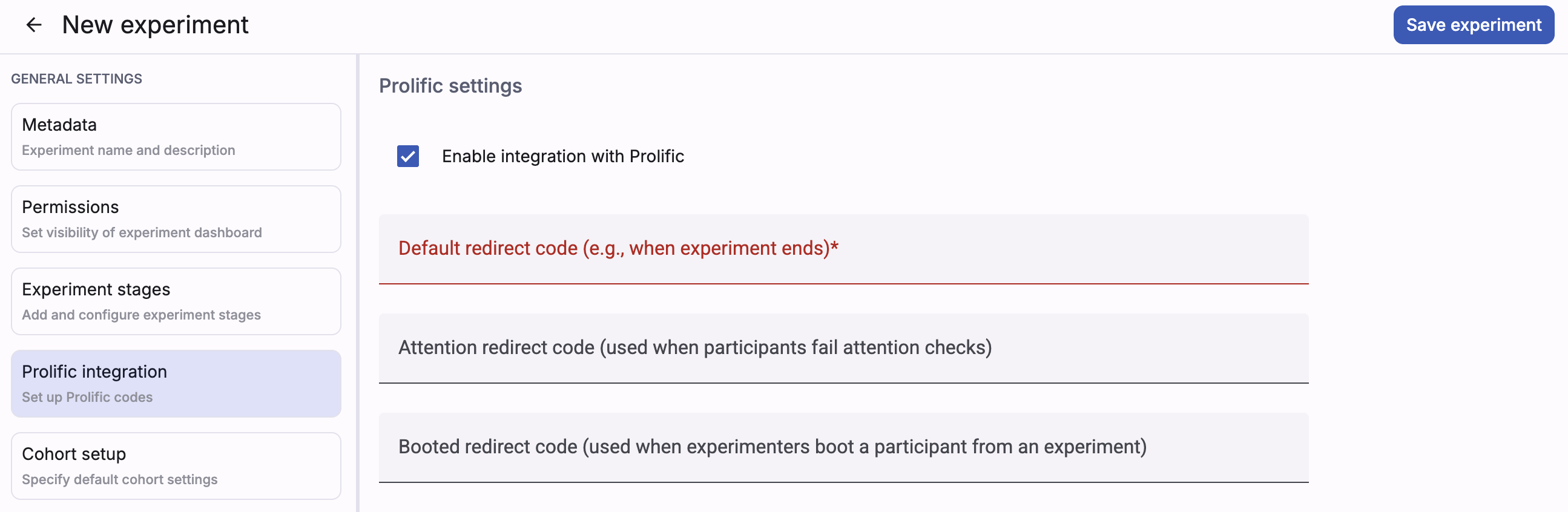 Screenshot of Prolific panel in Deliberate Lab experiment editor